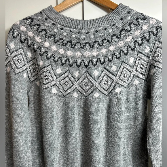 Sunice wool-cotton fair isle sweater, M, crewneck, gray, Ski Lodge Cottagecore - Picture 2 of 8